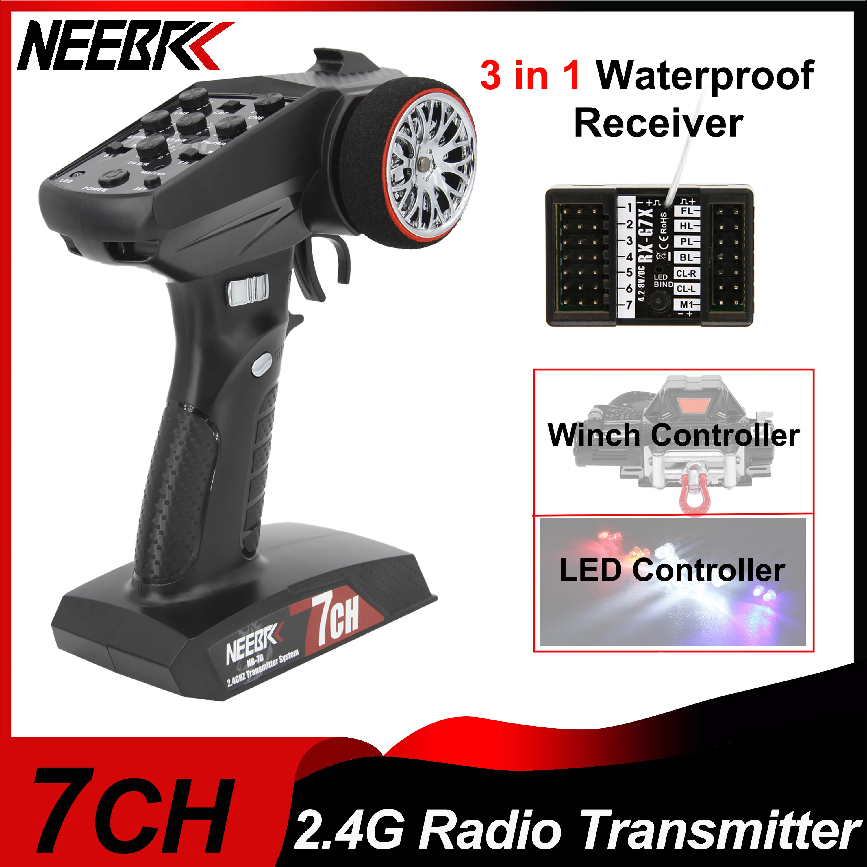 NEEBRC 2.4GHZ 7CH Transmitter Radio System Transmitter Remote Control/led light controller system Receiver For RC car boat