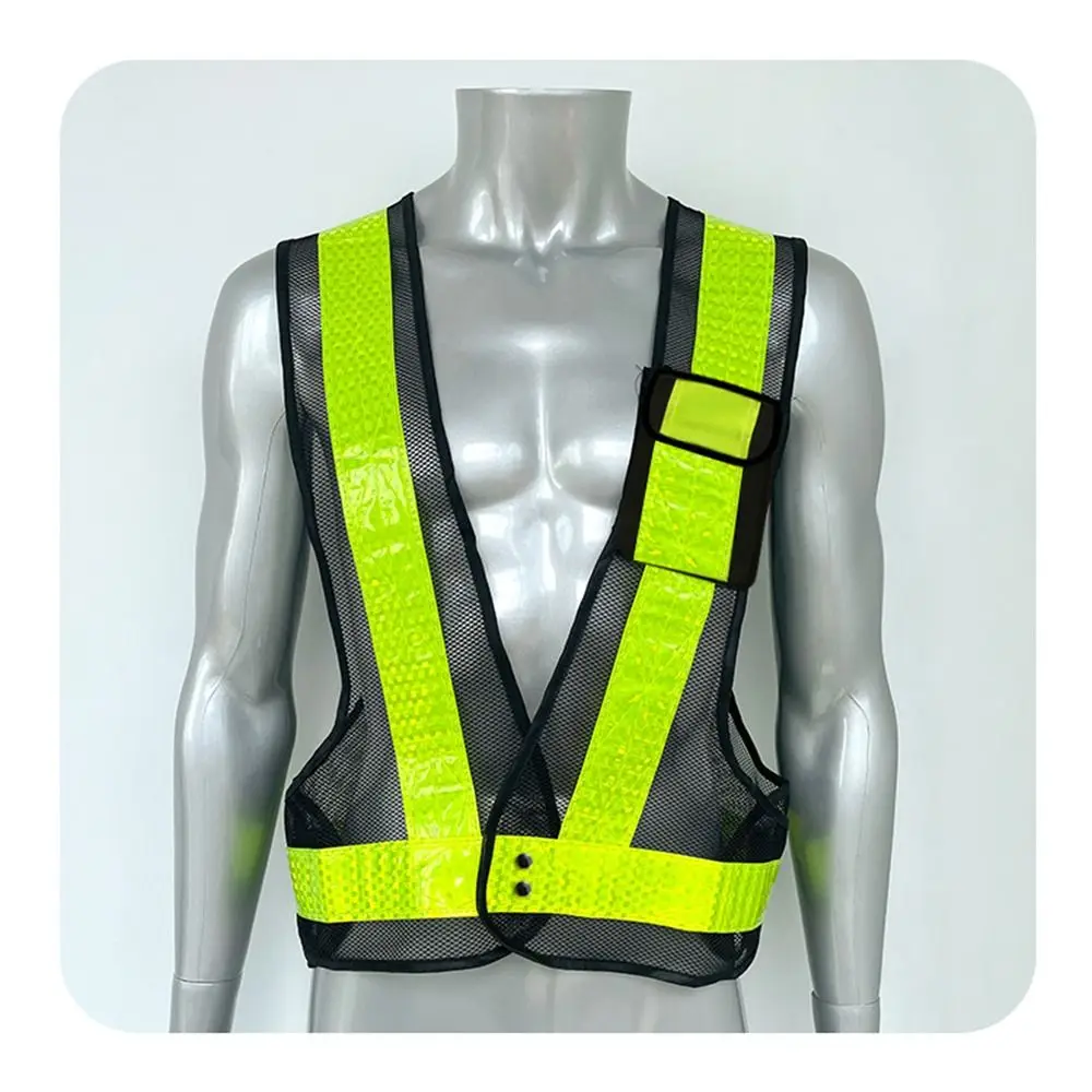 Security V Shape Reflective Vest Mesh Fabric Black Orange Warning Clothing Running Cycling Night Work Safety Vest Traffic Duty