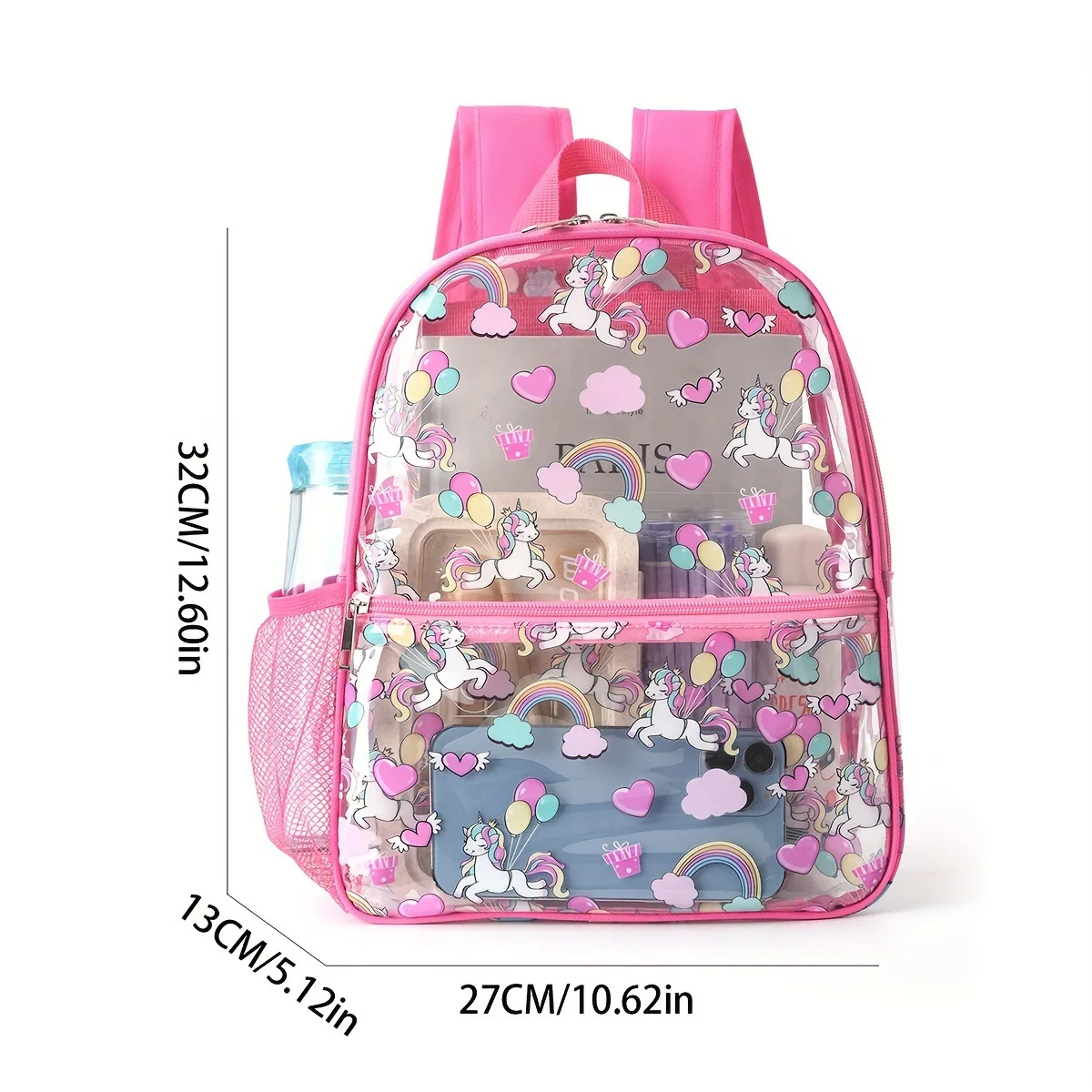 Large Capacity Transparent Printed PVC Student Backpack Waterproof Double Shoulder Bag Storage Bag Fresh Sweet Cartoon Itabag