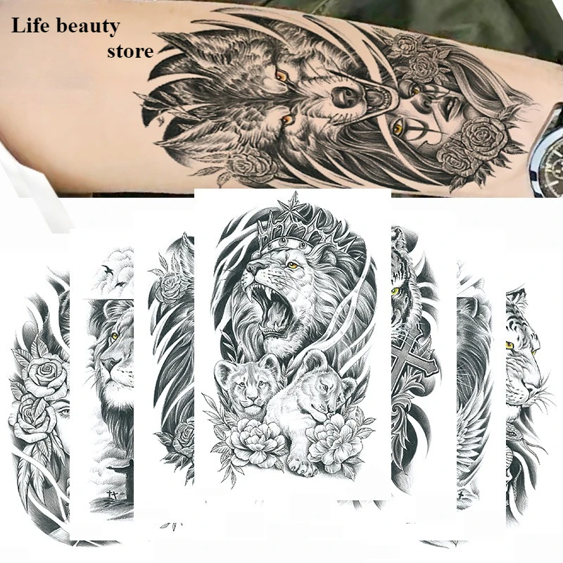 Arm Tattoo Stickers Waterproof, Sweat Proof, and Genuine. Tiger Wolf Lion Art Beautiful  Tattoo Sticker and Non Reflective