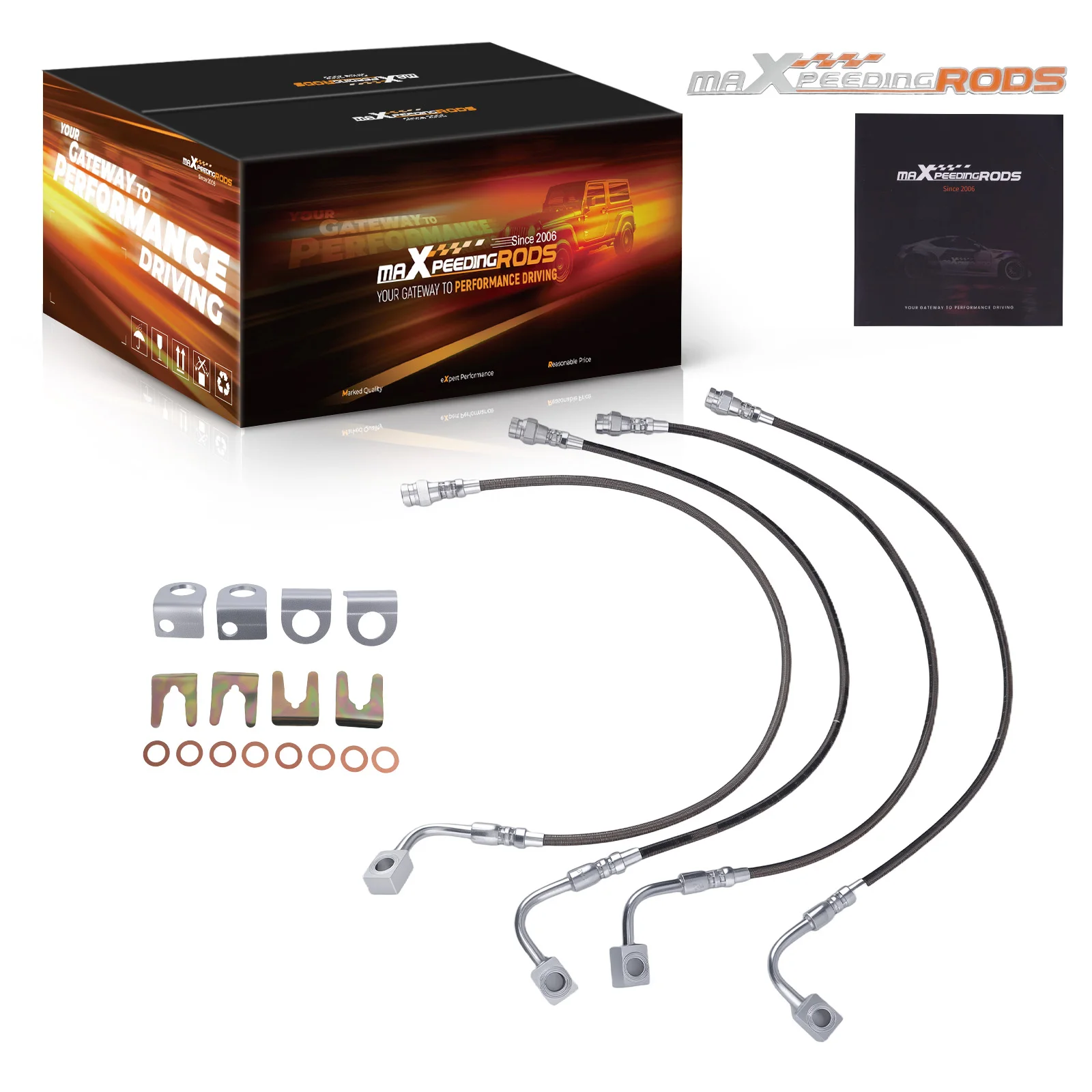 MaXpeedingrods Factory Brand New 4x Front Rear Braided Brake Lines Suspension Lift for Jeep Wrangler JK 2007-18 W/ 4-6