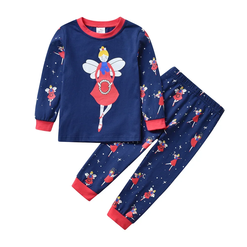 VIKITA Girls Fairy Print Pajama Set 2 Pcs Long Sleeve Soft Cozy Cotton Casual Sleepwear Kids O Neck Children Clothes Outfits