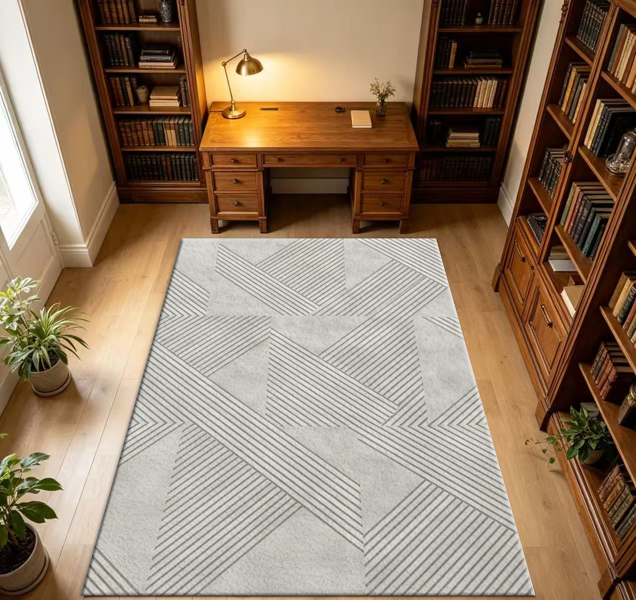 Light Gray Triangle Stripe Carpet Flooring Geometric Diagonal Line Pattern Area Rug Minimalist Modern Indoor Floor Mat