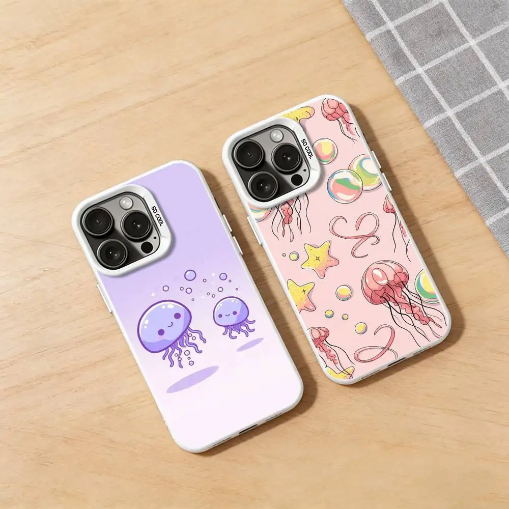 

Cartoon Jellyfishes Pattern Phone Case for iPhone 17 16 Pro Plus X XS Max Air Mini 15 14 Soft Shockproof Cover