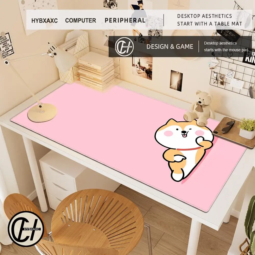Cute Kawaii Shiba Inu Large Desk Mat, Cartoon Dog Pinch Cheek Extended Mouse Pad, Aesthetic Desk Pad for Home Office  HYBXAXC