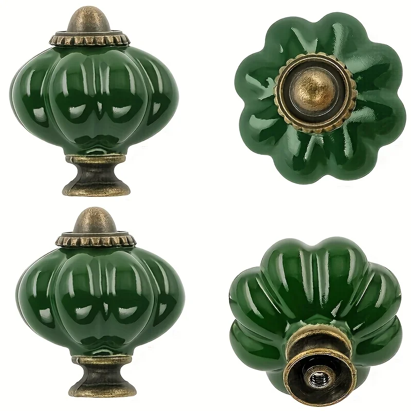 

4pcs Vintage Ceramic Cabinet Pulls Lantern Knobs Dark Green 1 Set of Dresser Knobs, Drawer Pulls & Handles with Mounting Screws
