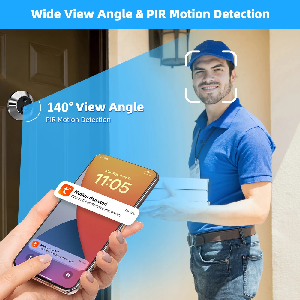 Tuya สมาร์ท 3MP 140 °   มุมมองกว้าง Digital Peephole Eye Viewer WiFi IR การตรวจจับ PIR ไม่มีแสงสีแดงกล้องประตู Alexa Google