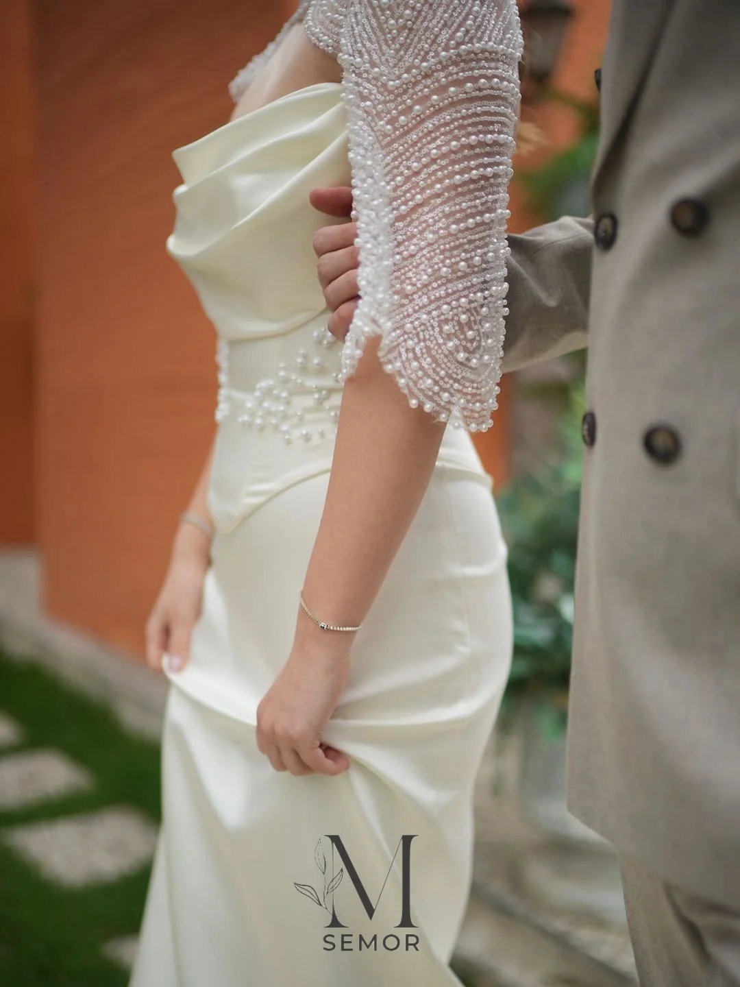 Semor Customized Stain Sweetheart Wedding Dresses For Woman with Detachable Pearls shawl 2026 Mermaid Pleat robes de soirée