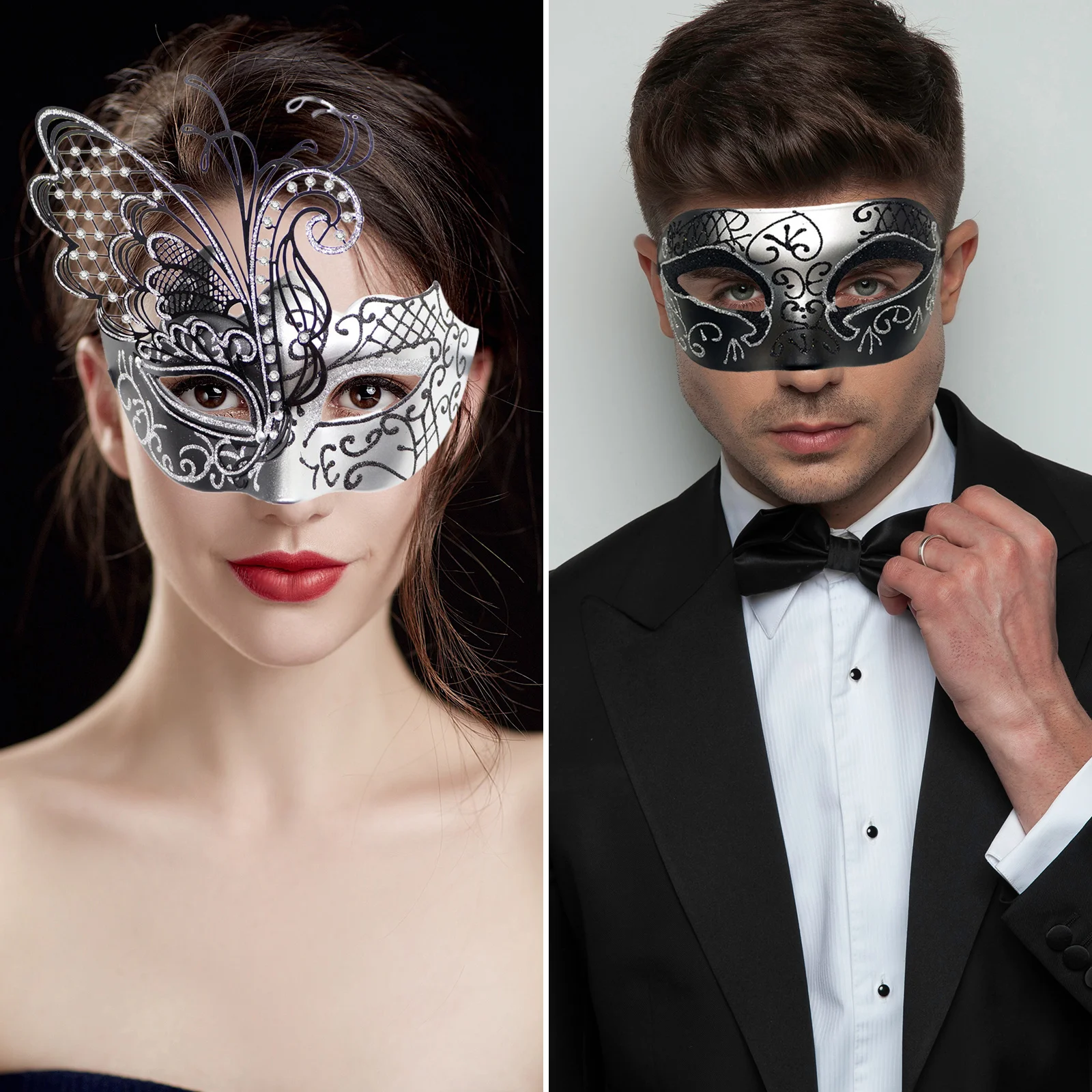 Light Plastics Couples Masquerade Ball Mask Venetian Metal Mask Mystery Fashion Carnival Mask Halloween Party Costume Ball Mask