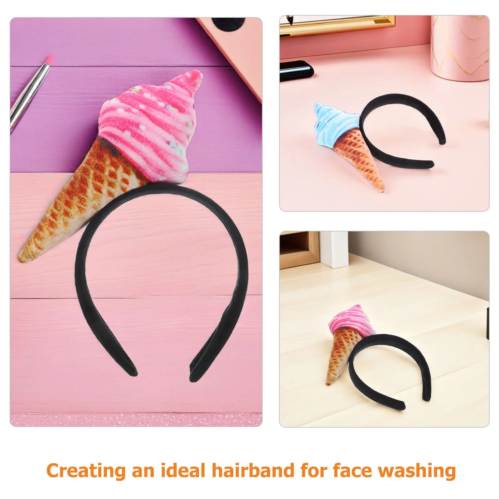 3Pcs Ice Cream Headband for Women Fashion Wash Hair Band Soft Comfortable for Face Washing Skincare Makeup Spa Shower