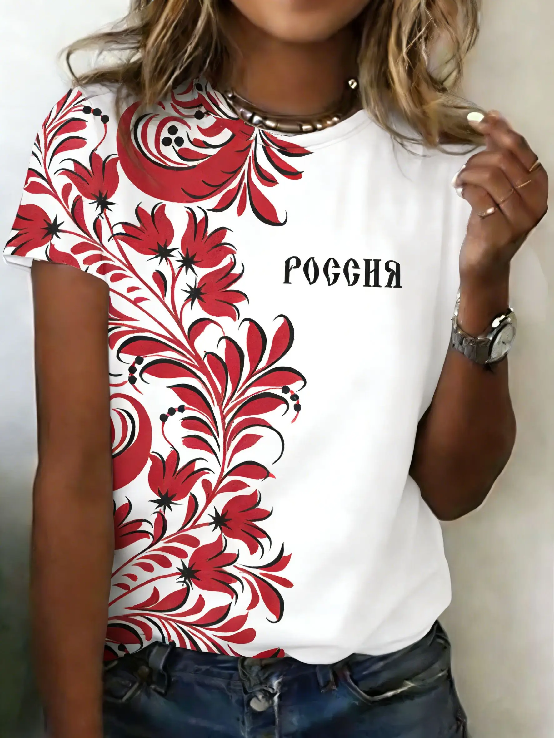Russian T-Shirts CCCP Floral 3D Print Women's Short Sleeve Round Neck T Shirt Oversized Harajuku Tees Y2k Tops Female Clothing