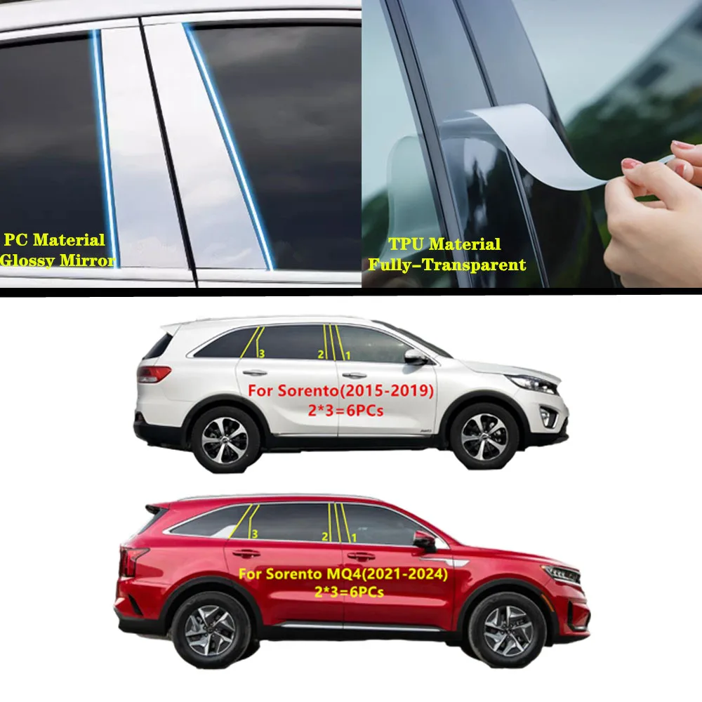 

For Kia Sorento MQ4 2015-2019 2021-2024 Car TPU/Glossy Mirror Pillar Post Cover Door Trim Window Molding Sticker Accessories