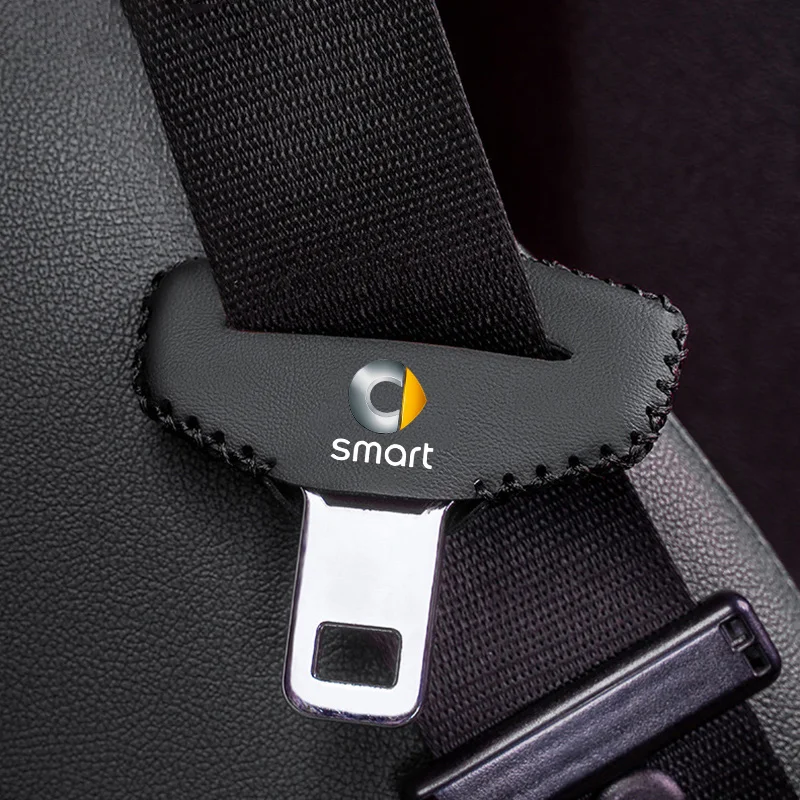 

1/2pcs Car Safety Belt Plug Leather Protector Cover For Smart fortwo forfour 453 451 452 450 454 Roadster smart logo Accessories
