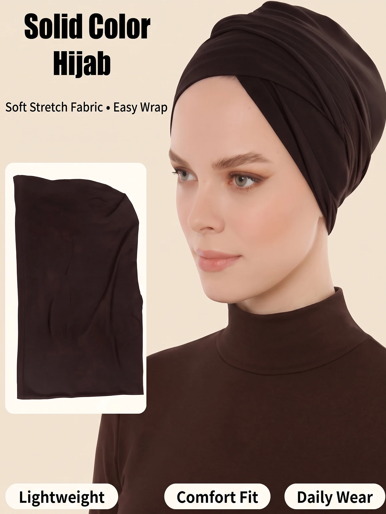 1 piece of Muslim headscarf knitted solid color headband elastic breathable Islamic headband cap chemotherapy cap multifunctiona