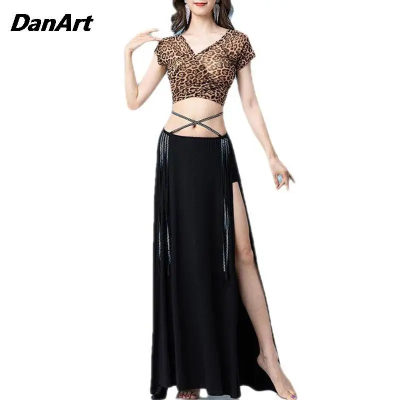 Ropa de danza del vientre para mujer, Top Sexy de 2 piezas, falda larga dividida elegante, ropa de diosa de entrenamiento de rendimiento de Baile Oriental