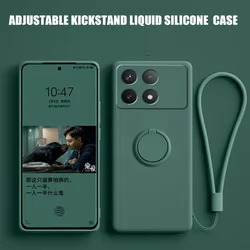 Case For Xiaomi Poco X6 X7 Pro Case Liquid Silicone Ring Stand Shell Coque For POCO X5 Pro Cover Shockproof Bumper Back Funda
