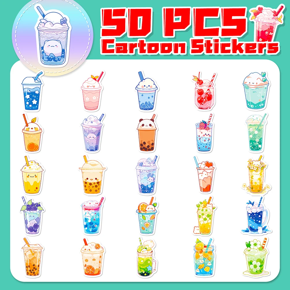 10/30/50PCS Kawaii Pearl Milk Tea Stickers for Laptop Phone Luggage Waterproof Boba Bubble Teas Graffiti Decal Sticker Wholesale