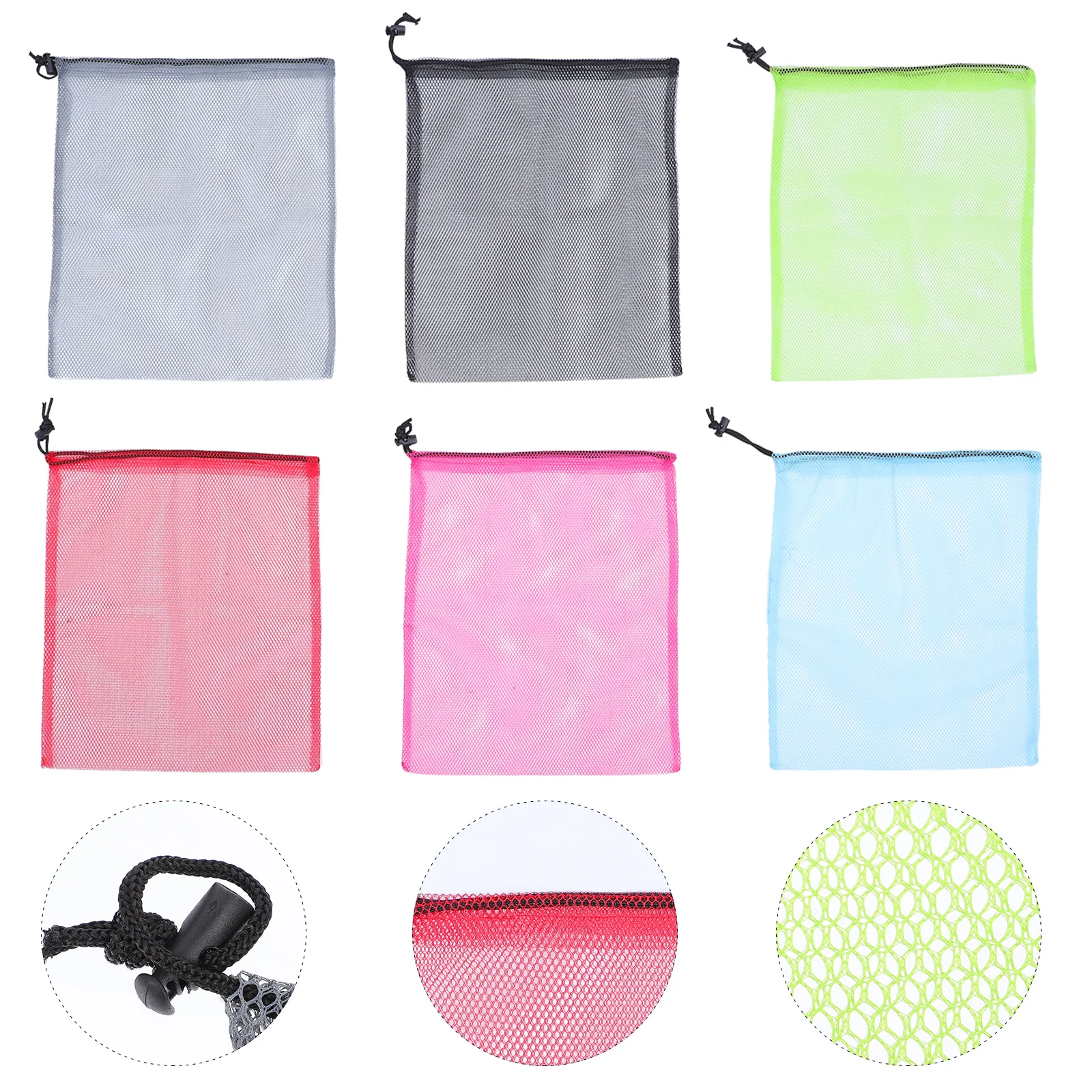 

6pcs Fashion Drawstring Mesh Bag Lightweight Storage Pouch for Gym Travel Camping Yoga Beach Outdoor Portable for Student