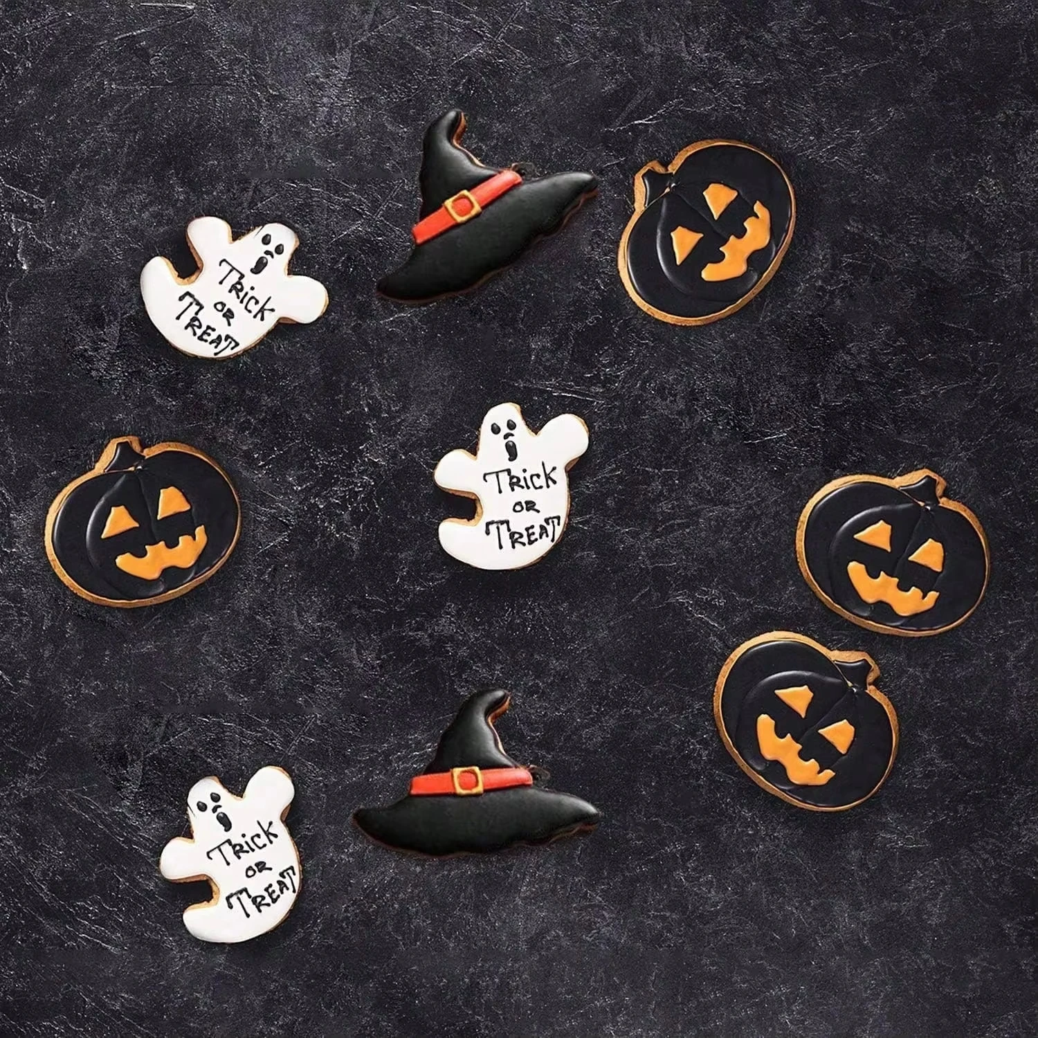 4 Pieces Halloween Cookie Cutters Set - Fondant Stamper, Pastry Cutter, Haunted House, Witch Hat, Ghost and Pumpkin Stamper