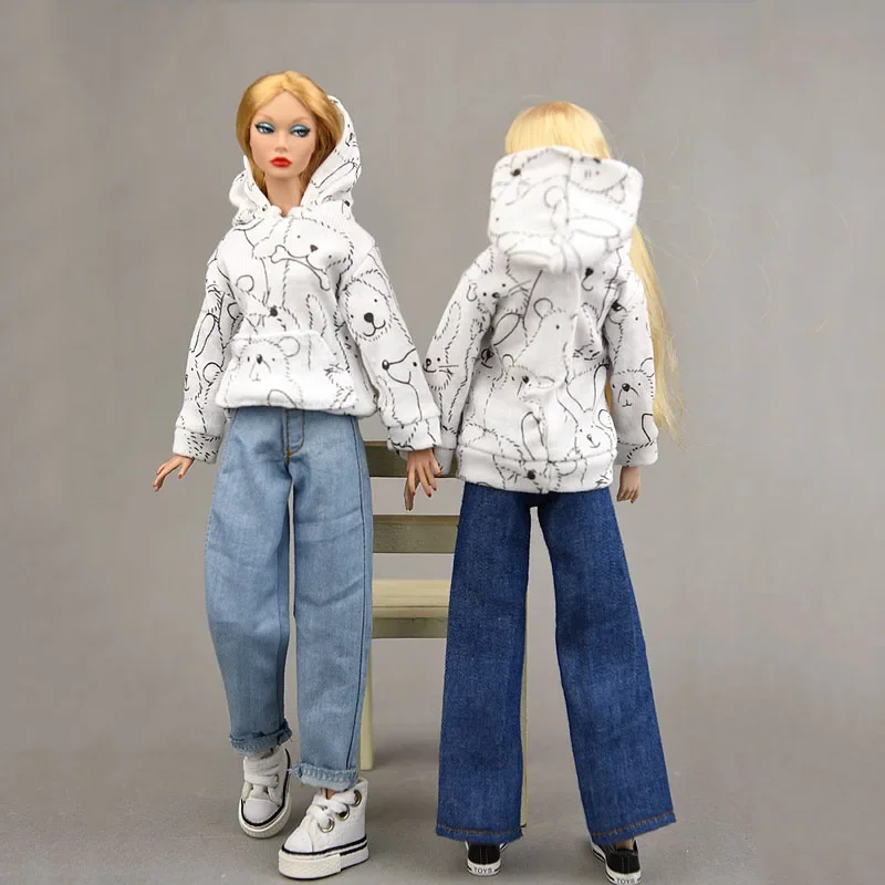 1:6 Doll Clothes Set For Barbie Doll Outfits 1/6 BJD Dollhouse Shirt Crop Tops & Jeans Pants Trousers  Toys For Children