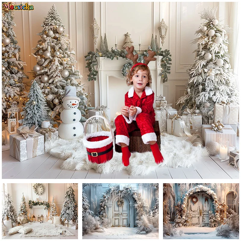 

Mocsicka Photography Background Christma Party Christma Tree Fireplace Snowman Backdrop New Year's Eve Happy Kid Portrait Photo