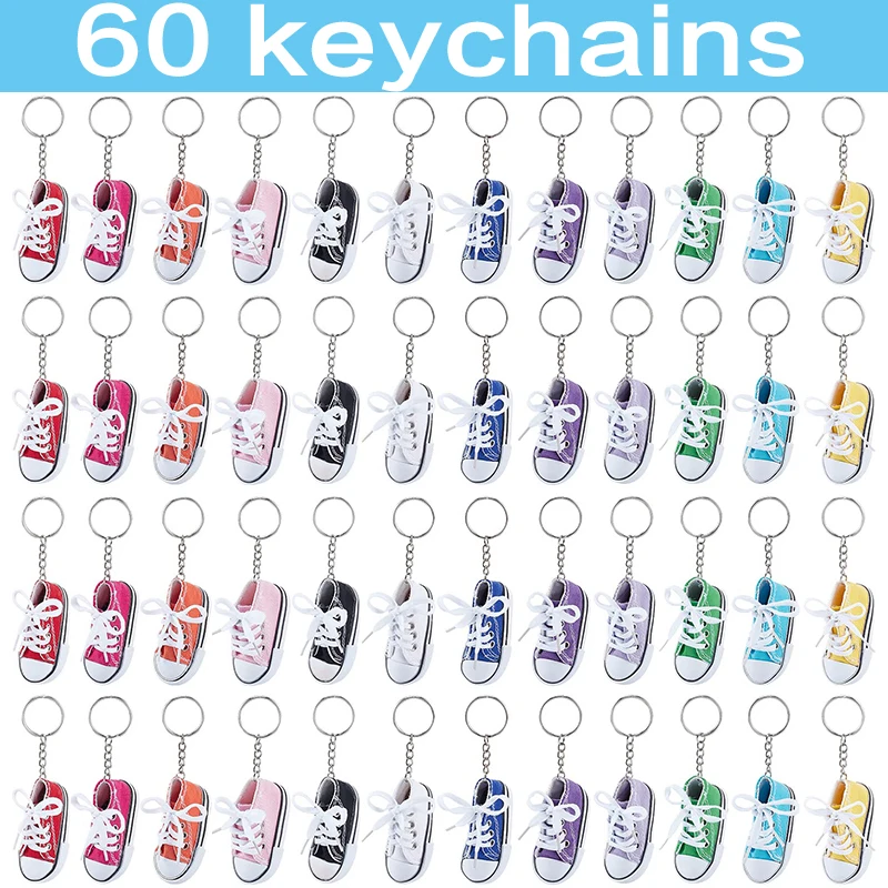 

60Pcs Shoe Keychains Mini Canvas Keychains Cool Tennis Shoe Key Chains for Keys and Bags