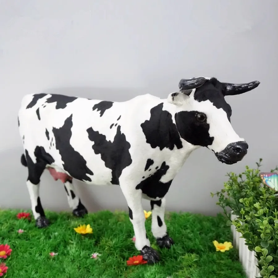 Simulation Animal Cow Plush Toys Realistic Fur Milk Cow Ornaments Supermarket Display Cabinets Cow Props DY10218