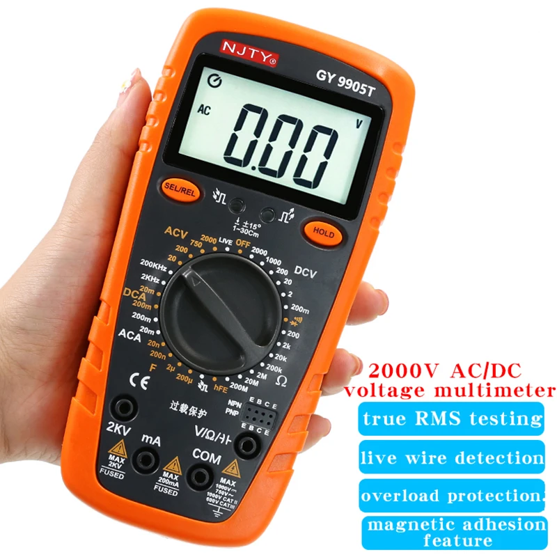 multimetro digital medir ate 2000v tensao ac e dc adequado para testar alta tensao tensoes de ate 2kv njty gy9905t 01