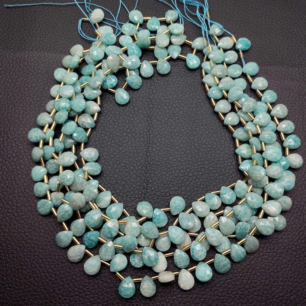 3 Strands 8x9mm Natural Faceted Green Amazonite Top-drilled Teardrop Beads Strand 13.5