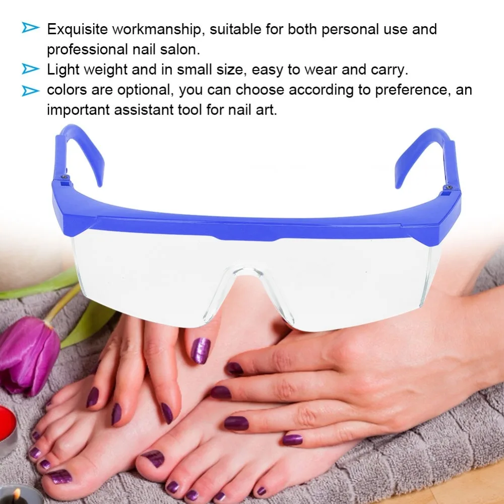 Blue Color Nail Art Anti UV Glasses Adjustable Temples Lightweight Dust Proof Goggles Retractable Arm Unisex Frame