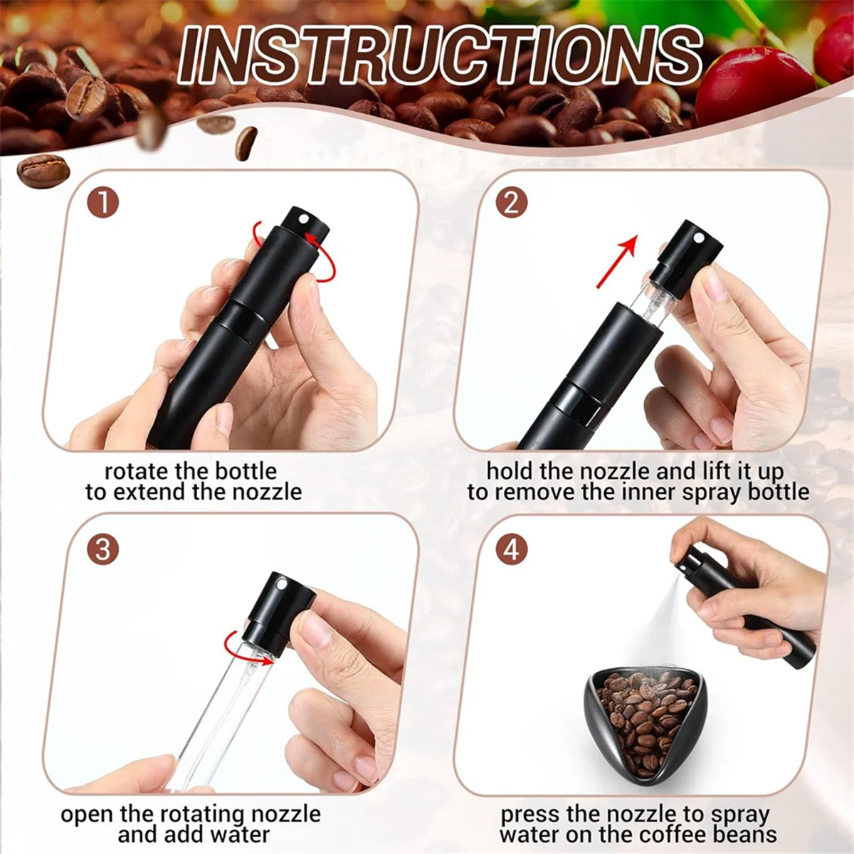 Set di 3 tazze dosatrici per chicchi di caffè e flaconi spray RDT e cucchiai, accessori per bar, contenitori dosatori in ceramica neri