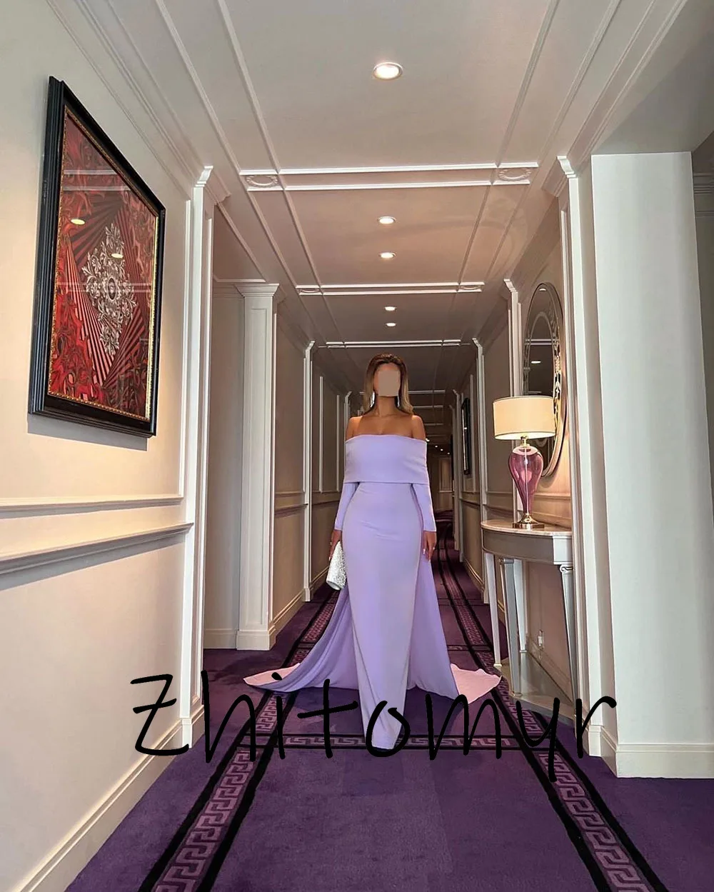 Yipeisha Elegant Elastic Satin 2024 Evening Dress Mauve Cape Sleeve Mermaid Prom Dress 2024 Formal Party Dress