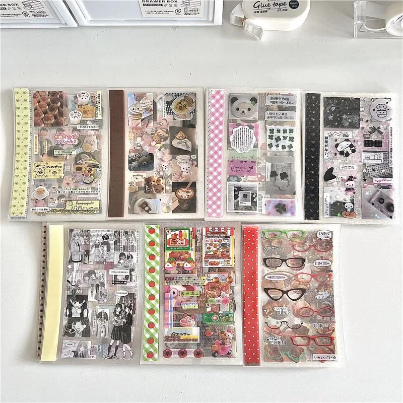 126 Designs Double Transparent Cut Film Sticker Japanese Y2K Cute Sticker Journal Handbook Scrapbooking Decoration Sticker Gift