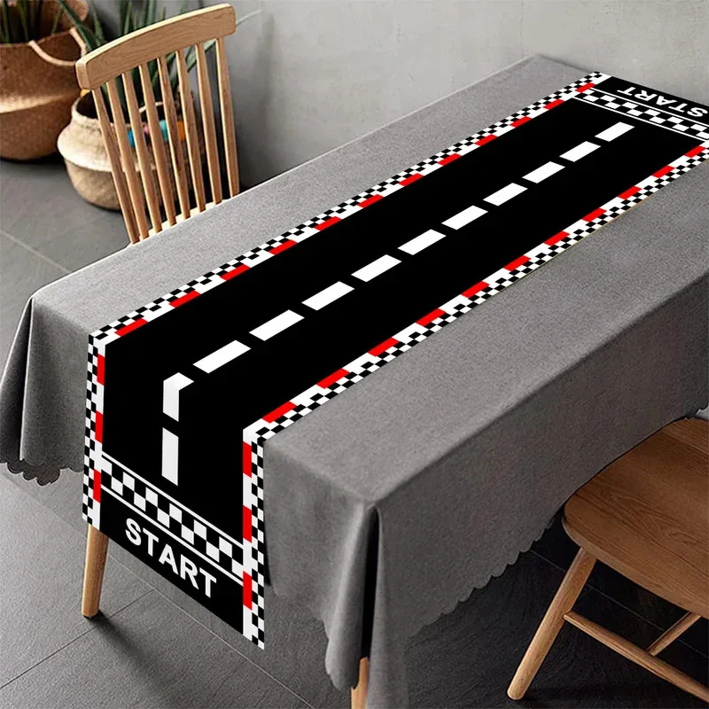 VIKAMA Racing Birthday Chequered Table Runner Boys Party Decoration Heat Resistant Dining Table Mat Pad