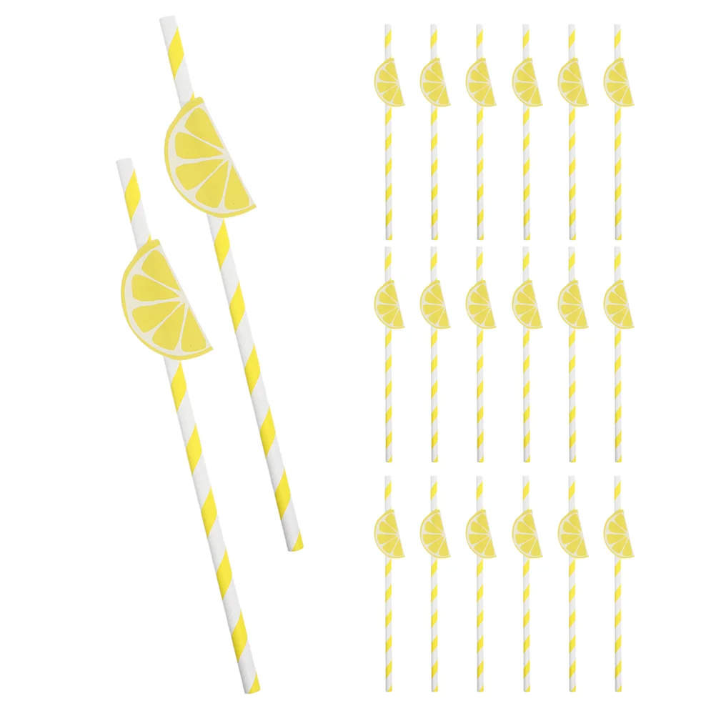 

40Pcs Lemon Paper Straws Disposable Drinking Straws Cocktail Straws Decorative Party Supplies Birthday Graduation Summer