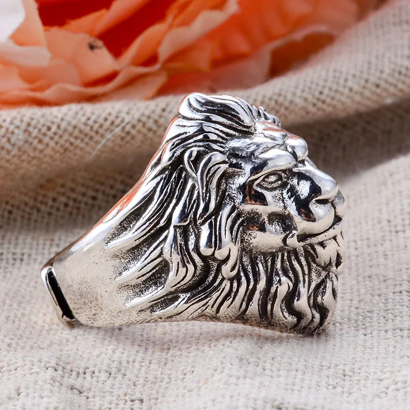 Original Jewelry Exaggerated Lion Animal Design Retro Thai Silver Men Party Ring Promotion Gifts Cheap Never Fade image 3
