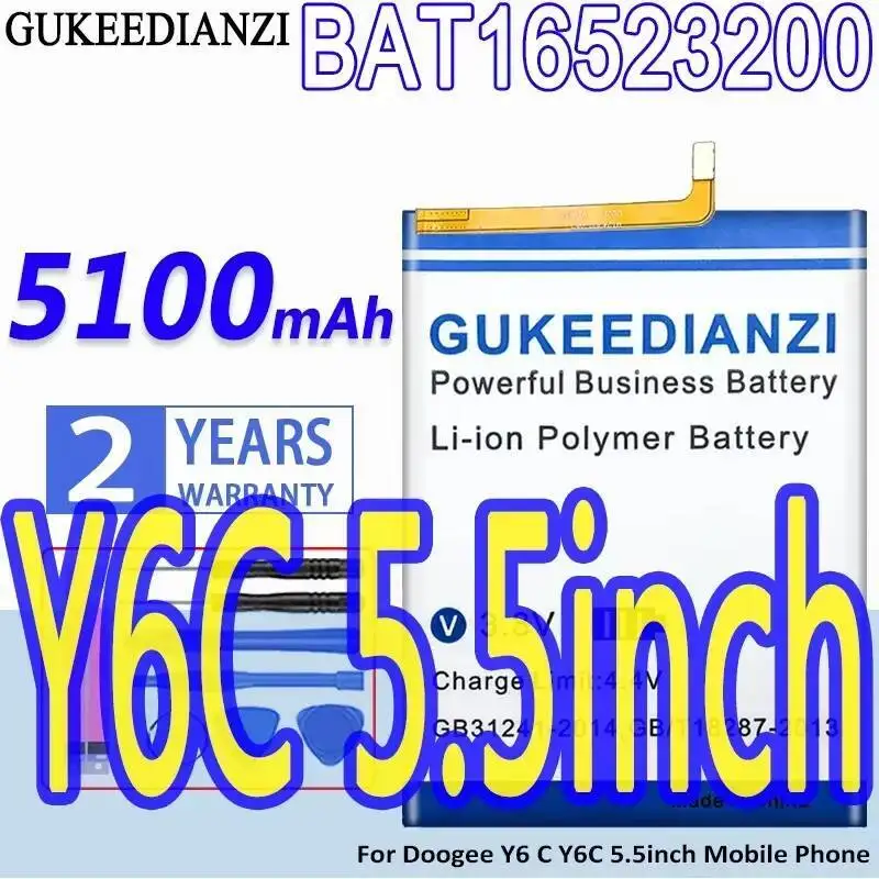 

BAT16523200 5100Mah High Capacity For Doogee Y6C 5.5 Inch Mobile Phone Battery Compatibility