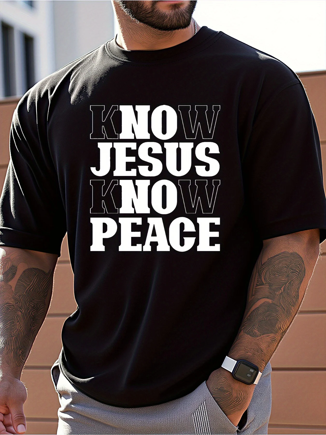 تي شيرت "Jesus Knows Peace" Christian Faith للرجال - قطن ثقيل 100% فضفاض وملفت للنظر #1