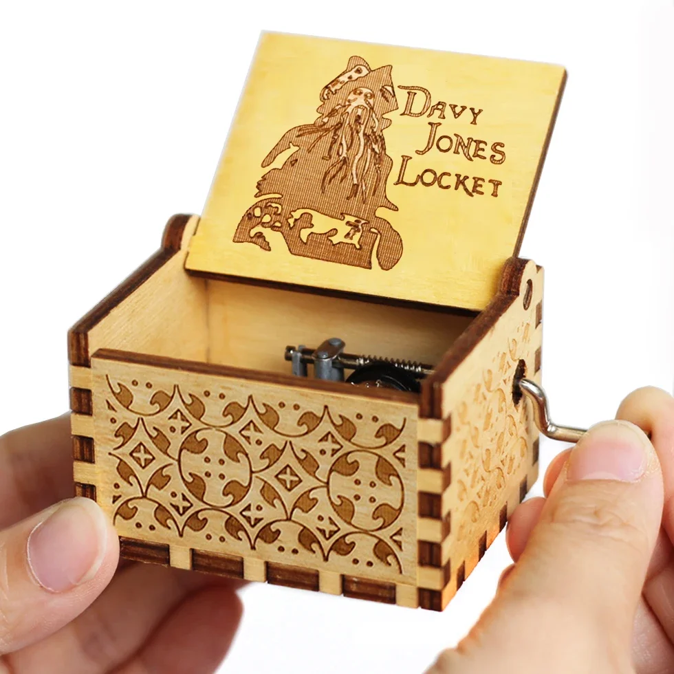 Caja de música con figura de Anime de madera, Piratas del Carib, Davy Jones, Jack Sparrow, regalo creativo para el día de Navidad y cumpleaños