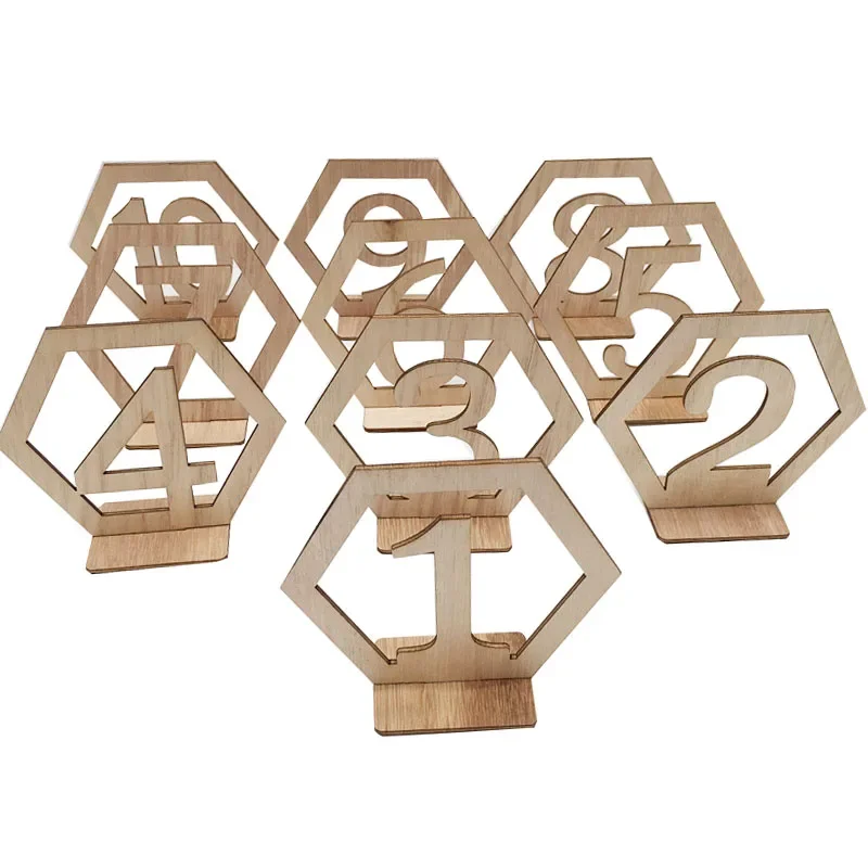 

10pcs Number 1-10 11-20 Wooden Table Sign Hexagon Holder Card Rustic Wedding Seat Number Signs Event Party Decoration Supplies