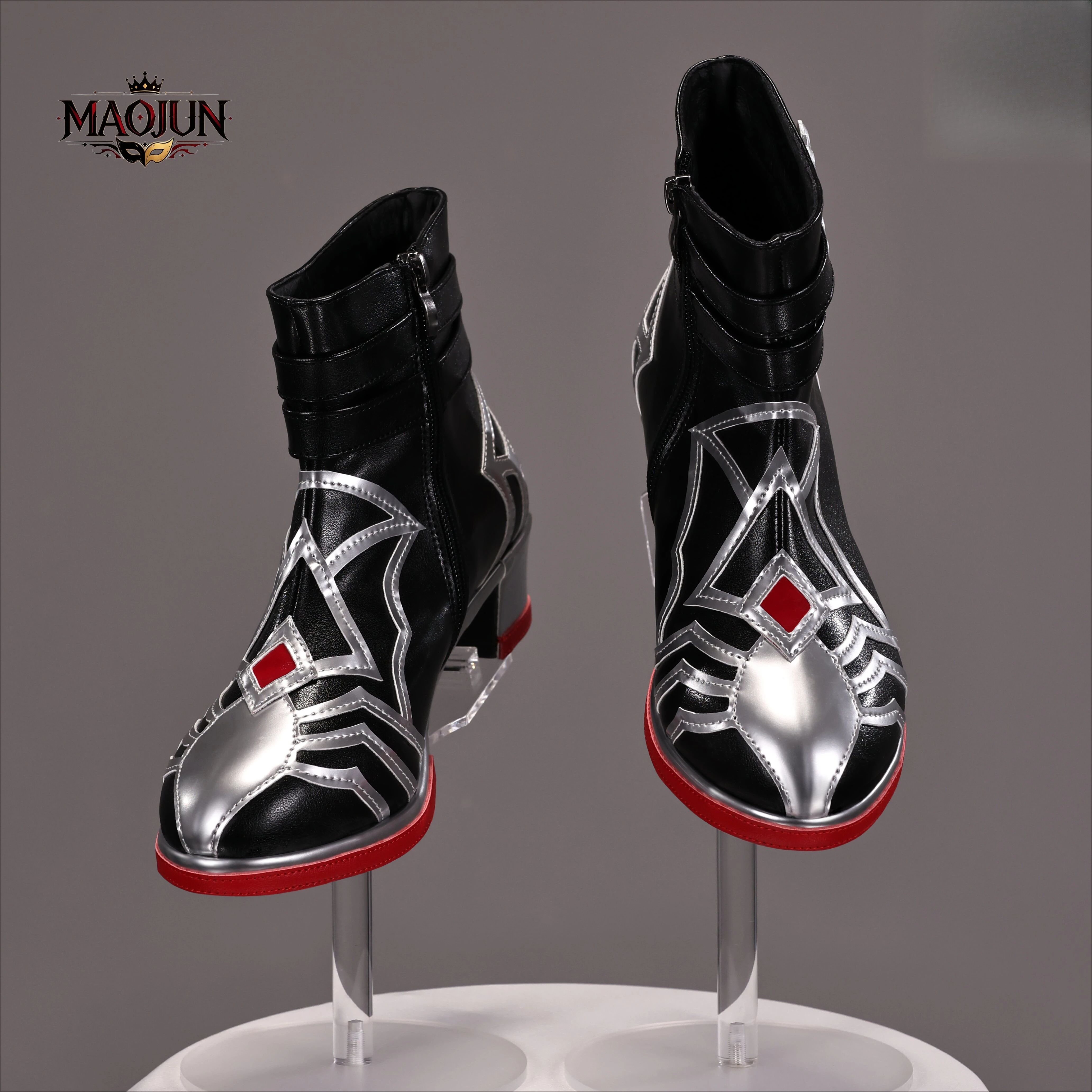 Identity V Knight Silent Exile Cosplay Shoes Men Short Ankle Heeled Boots Black Silver Cos Footwear for Halloween Game Cosplay