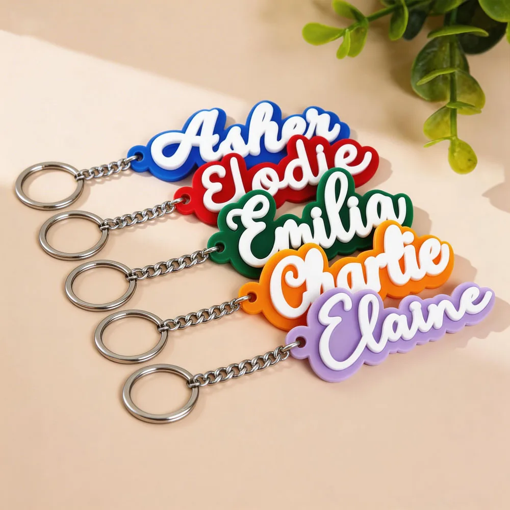 Custom Name Acrylic Keychain Personalized  3D Flat ID Keyring On Bags Birthday Jewerly Gift For Men Women Anti-loss Keychain view 4