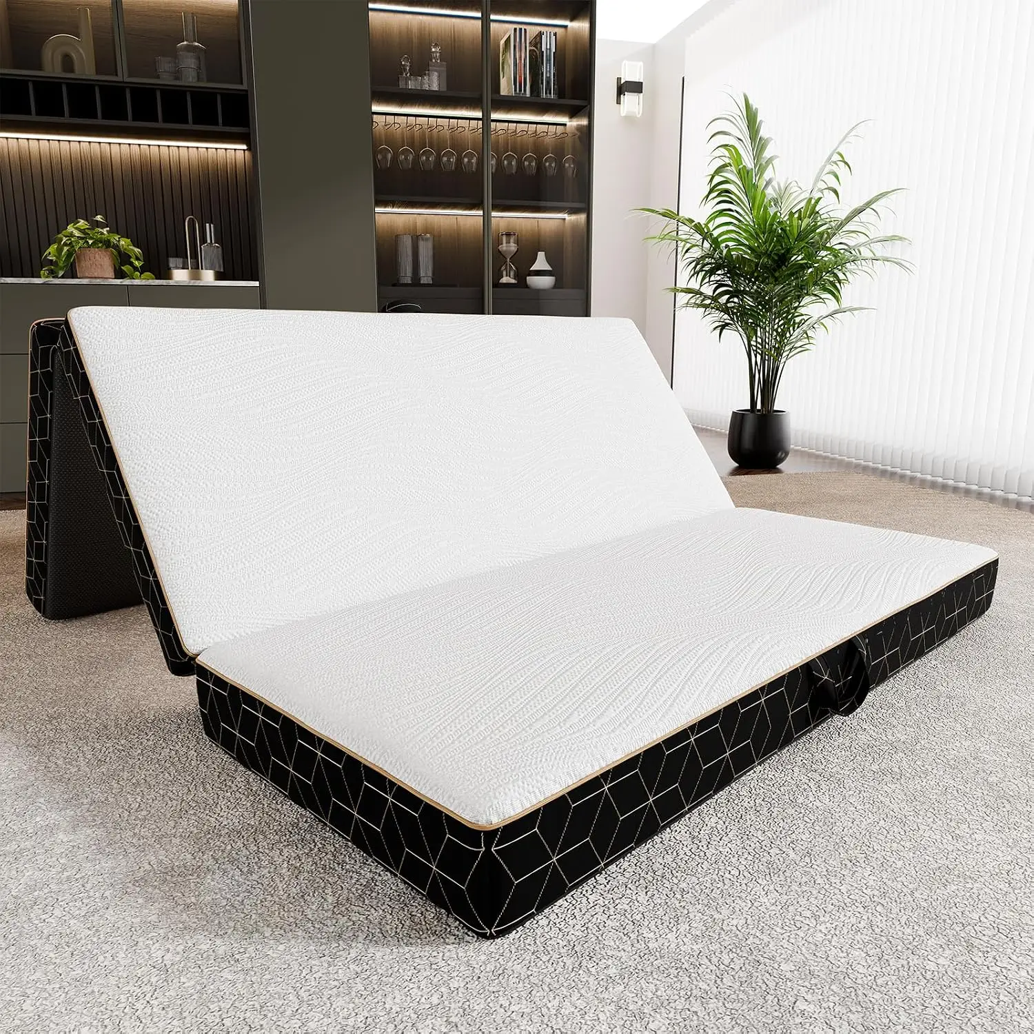 6Inch Tri-Fold Mattress Sofa Bed Memory Foam Floor Handle Non-Slip Portable Travel RV Camping Yoga 75