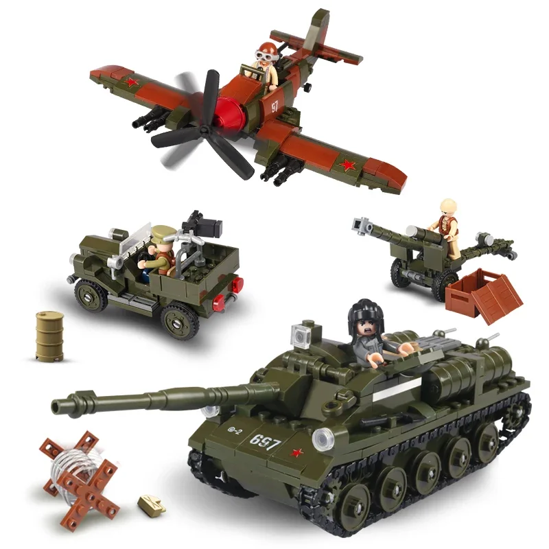 998PCS Kursk Battle Scene Building Blocks WW2 Classic Battle Tank Aircraft Mortar Model Bricks Set Kids DIY Toy Birthday Gifts