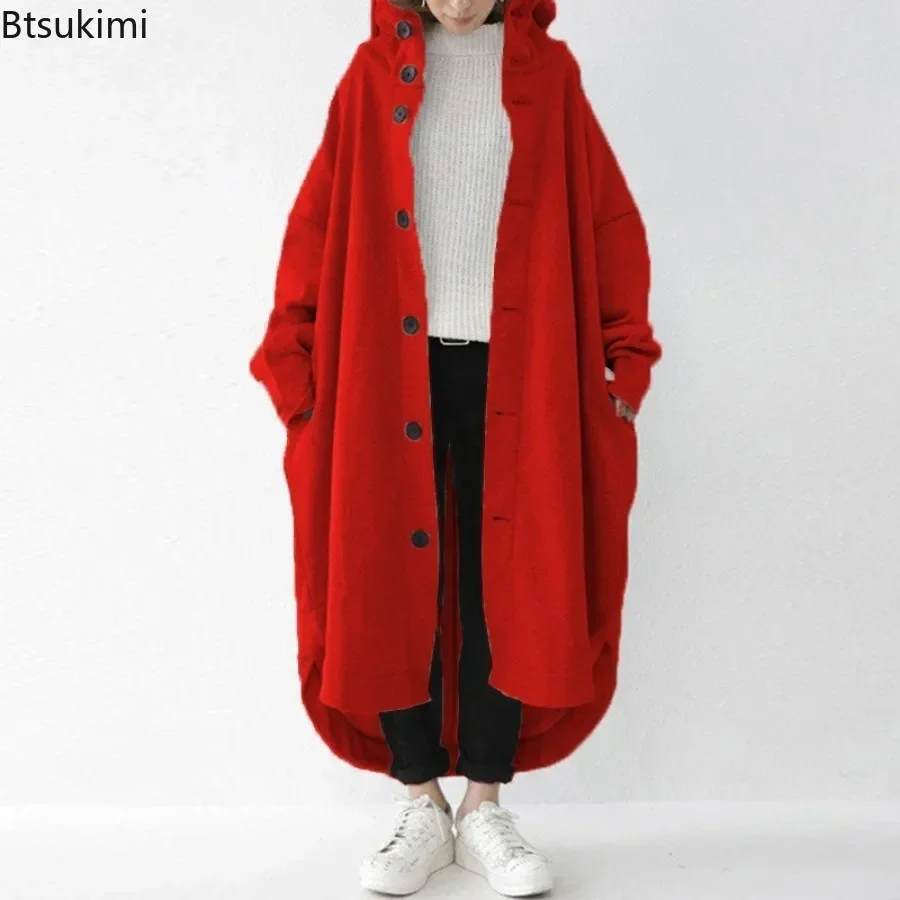 New 2026 Women's Casual Trench Coats Autumn Winter Fashion Hooded Medium Long Overcoat Loose Windproof Jackets Ladies Streetwear