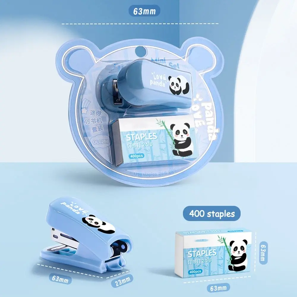 Portable Cartoon Panda Mini Stapler with Staples Multifunctional Paper Binder Binding Machine Office School