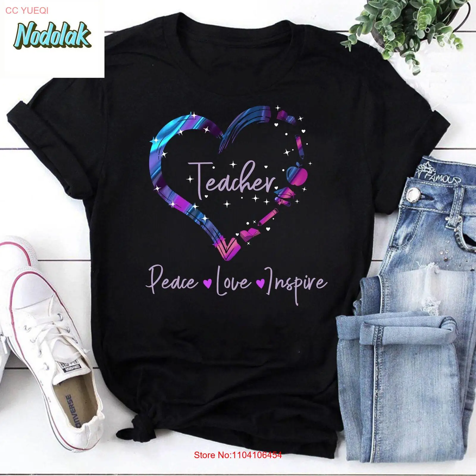 

Teacher Peace Love Inspire Vintage T-Shirt Teacher Shirt Back To School Shirt
