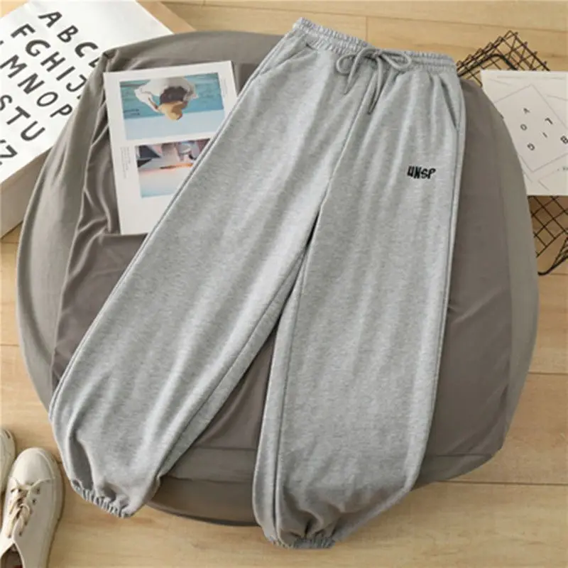 2024 Spring and Autumn Fashion Simple and Loose Oversized Casual High Waist Drawstring Letter Embroidered Tie Feet Sports Pants