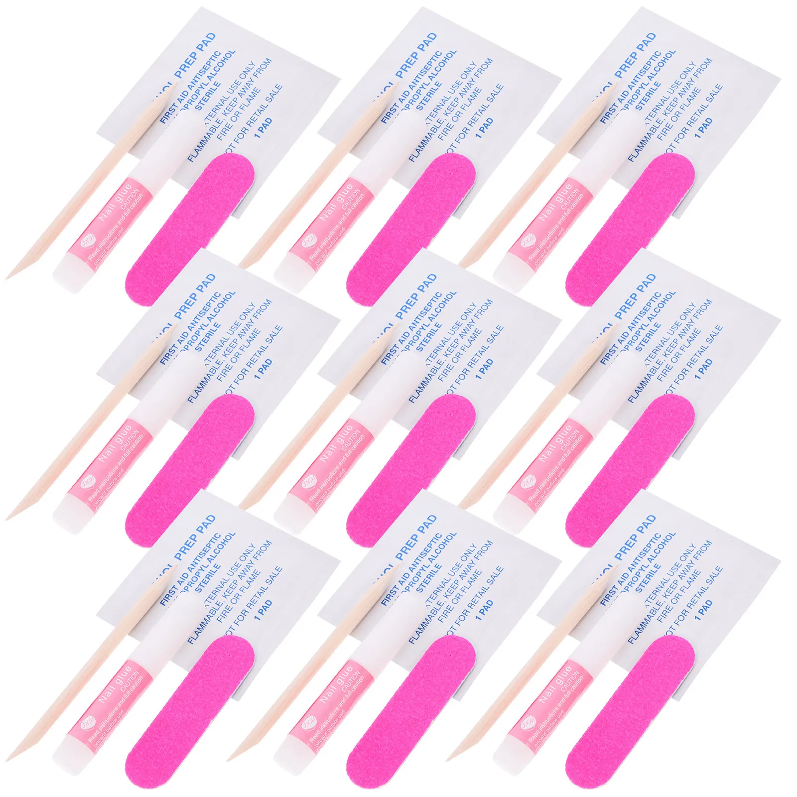 

10 Sets Nail Art Kit Manicure Tool Set Fake Nail Wearing Tools Adhesive Stickers Files Wood Rods Home Salon Sticker for Nails