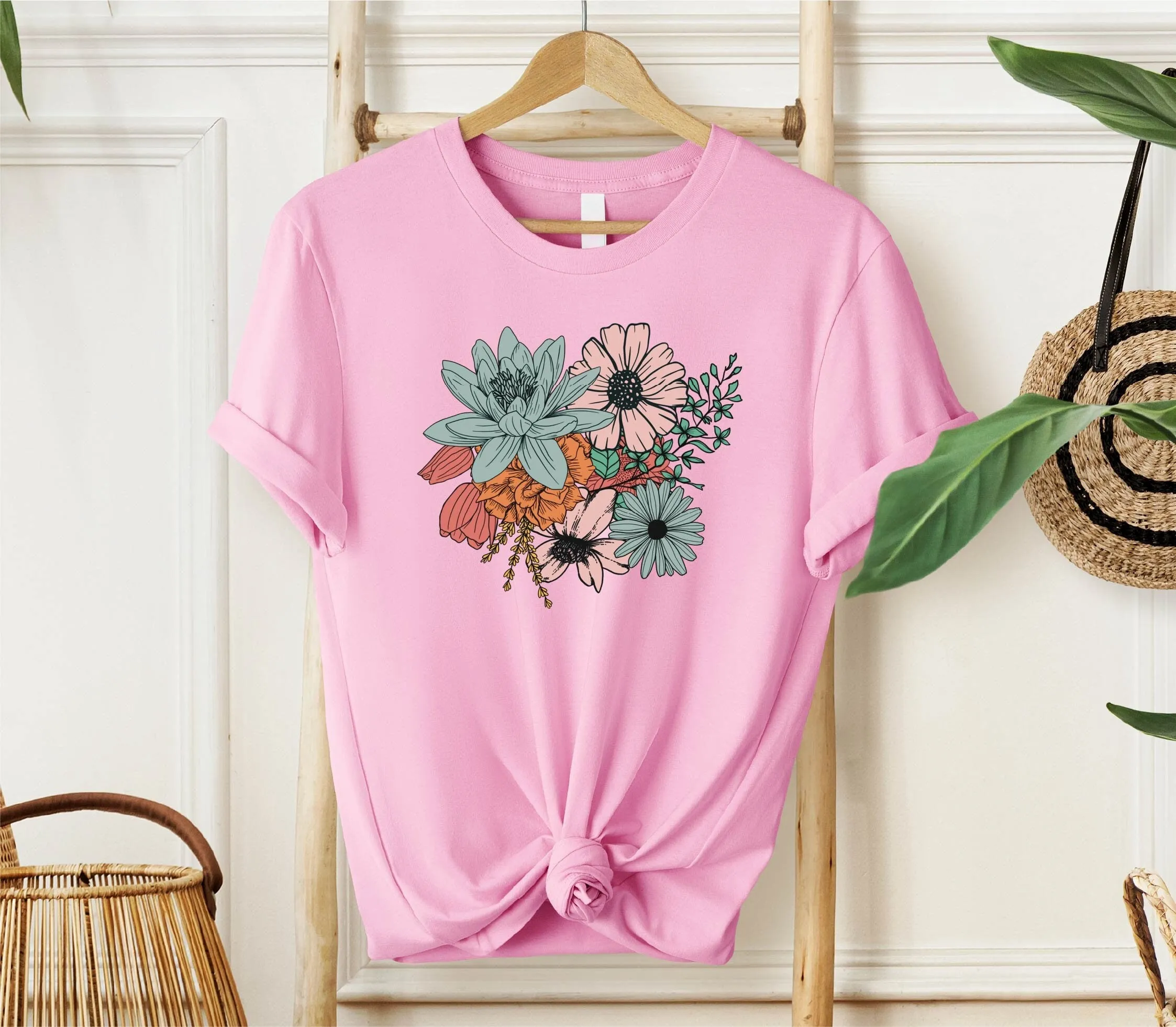 Flower T Shirt Gardener Botanical Jardin Azure Wildflowers Floral For Her Spring Concept